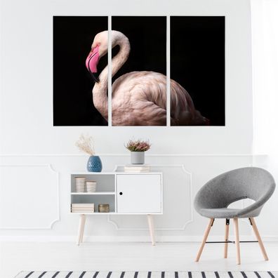 Leinwand Bilder SET 3-Teilig Flamingos auf einem schwarzen Hintergrund 3D 4996