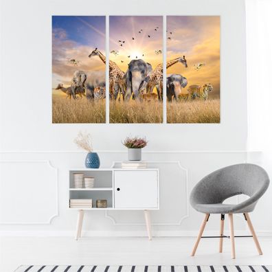 Leinwand Bilder SET 3-Teilig Wilde Tiere Safari 3D Wandbilder xxl 5011