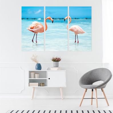 Leinwand Bilder SET 3-Teilig Flamingos Meer Land 3D Wandbilder xxl 5026