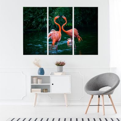 Leinwand Bilder SET 3-Teilig Flamingos Landschaft Wasser Tiere Vögel Natur 3D 5086