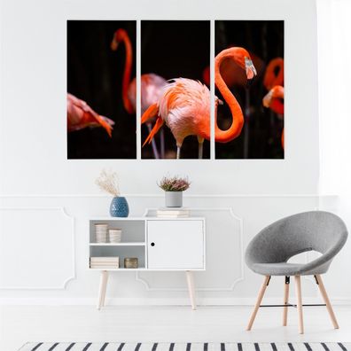Leinwand Bilder SET 3-Teilig Flamingos auf dunklem 3D-Hintergrund 5091