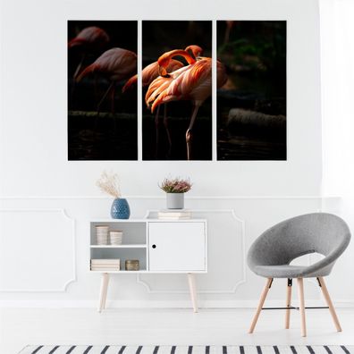 Leinwand Bilder SET 3-Teilig Flamingos Voegel Modernes 3D-Muster Wandbilder 5094