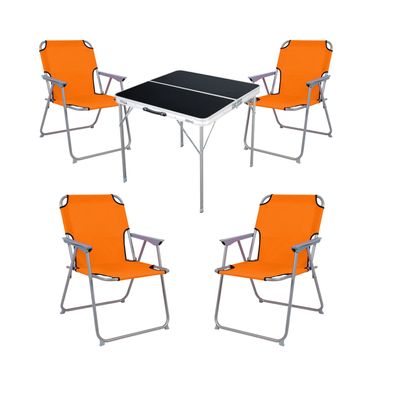 5-teiliges Campingmöbel Set schwarz/ Orange Alu Tragegriff Camping L80xB80xH70cm