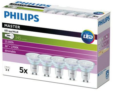 5 Stück Philips LED Lampe 5 Watt GU10 Spot Strahler Leuchte warmweiss extra