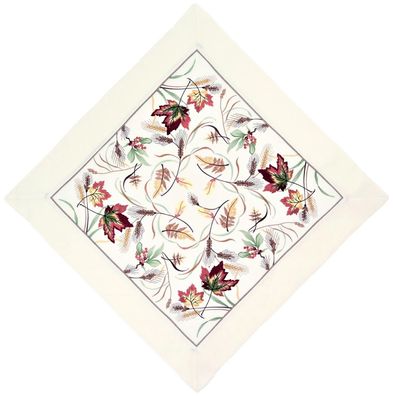 Tischdecke HERBST Stickerei Blätter 110x110 cm Weiß Mitteldecke Tischdeko Decke
