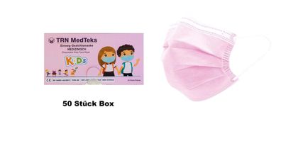 50 Stück Box Medizinische Kinder OP Gesichtsmasken Mundschutz Zertifiziert TYP2R Rosa