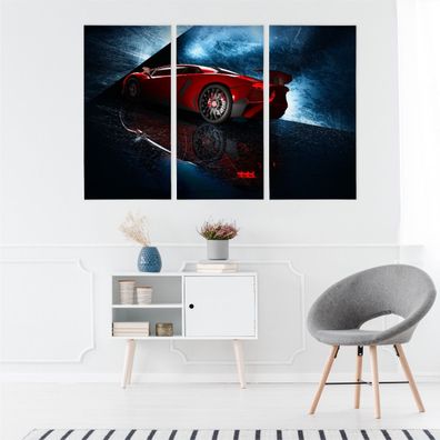 Leinwand Bilder SET 3-Teilig Roter Sportwagen 3D Wandbilder xxl 3603