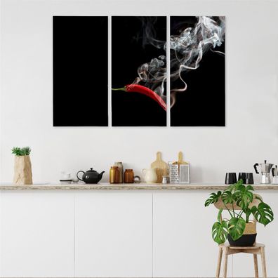 Leinwand Bilder SET 3-Teilig Peperoni Chili Rauch Wandbilder xxl 3682