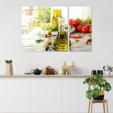 Leinwand Bilder SET 3-Teilig Olivenoel Gemuese Diät Essen Wandbilder xxl 3728