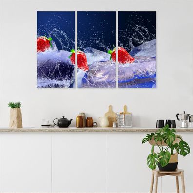 Leinwand Bilder SET 3-Teilig Erdbeeren Eis Frucht 3D Wandbilder xxl 3863