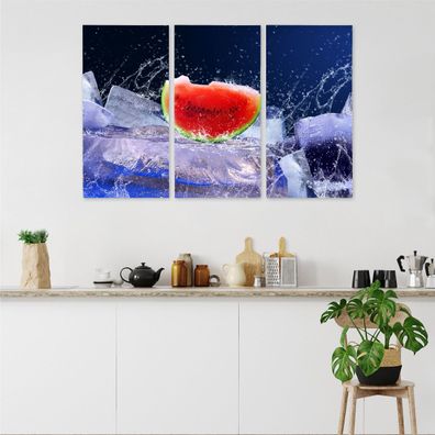 Leinwand Bilder SET 3-Teilig Wassermelonen Frucht Eis Winter Dekoration 3868