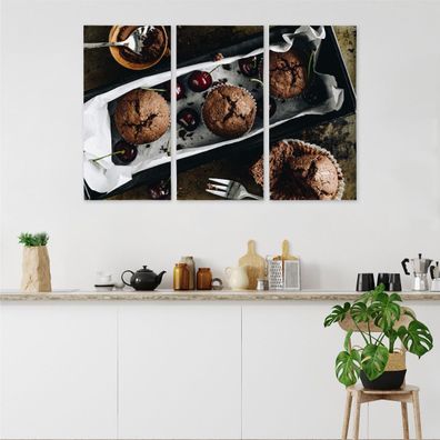 Leinwand Bilder SET 3-Teilig Schokoladen Kirsche Muffins Wandbilder xxl 3873