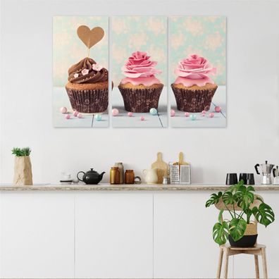 Leinwand Bilder SET 3-Teilig Muffins mit Dessertcreme 3D Wandbilder xxl 3883