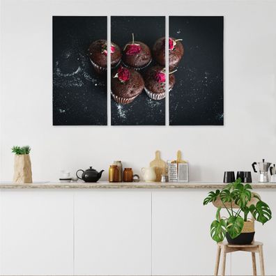 Leinwand Bilder SET 3-Teilig Schokoladen Muffins 3D Rosen Wandbilder xxl 3888