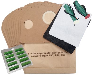10 Staubsaugerbeutel Tüten geeignet Vorwerk Tiger 250 251 252 + Bürsten+ 10 Duft
