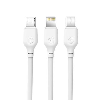 XO 3 in 1 Ladekabel 2.1A USB- Lightning + USB-C + micro-USB Kabel Datenkabel weiß