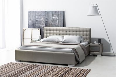 Polsterbett Bett Doppelbett DORO Kunstleder Grau 180x200cm