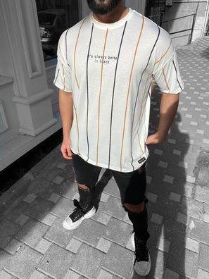 Herren T-Shirt Oversize Shirt Long-Shirt Tee Sommer Shirt Gestreift Modern Mode ...