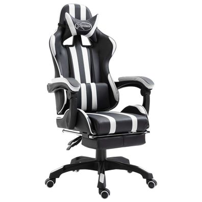 vidaXL Gaming-Stuhl mit Fußstütze Weiß Kunstleder