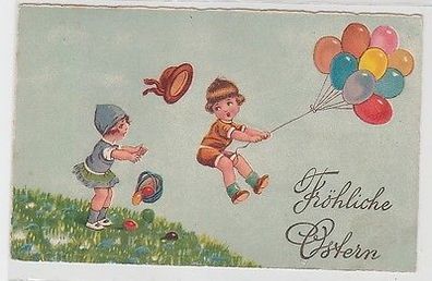 57021 Fröhliche Ostern Ak Kind fliegt mit Luftballons 1932
