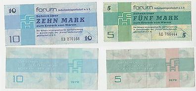 2 DDR Banknoten 5 und 10 Mark Forum Scheck 1979 (110786)