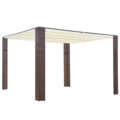 vidaXL Pavillon mit Dach Poly Rattan 300x300x200 cm Braun und Creme