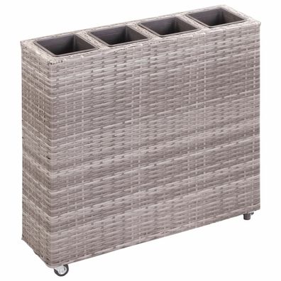 vidaXL Garten-Hochbeet mit 4 Töpfen 80x22x79 cm Poly Rattan Grau
