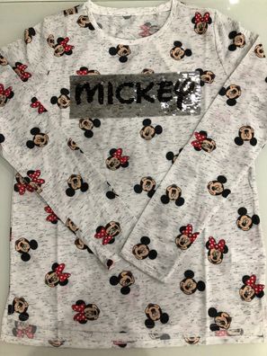 Mädchen Bluse Mickey Minnie Mouse Disney Langarmshirt Longsleeve Glanz Pailletten