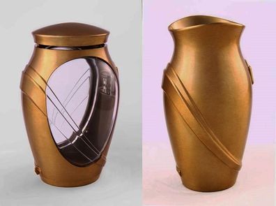 Grabschmuck Set bronzefarben massiv Grablampe / Grabvase Grablaterne Vase Grableuchte