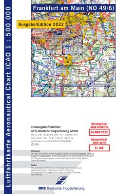 VFR ICAO Flugkarte Deutschland Blatt Frankfurt DFS Ausgabe 2022 für Motorflug