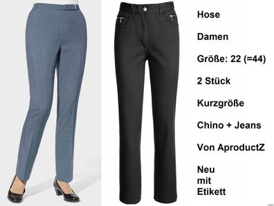 Hose Damen Größe 22 (=44) 2 Stück Kurzgröße Chino + Jeans, AproductZ. NEU ungetragen