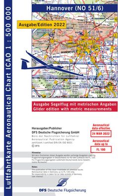 ICAO Segelflugkarte Deutschland Blatt Hannover DFS Ausgabe 2022 1:500.000 Papier