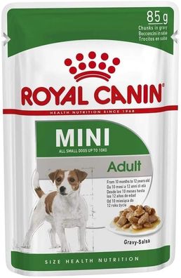 ROYAL CANIN ¦ Mini Adult in Soße - 12 x 85g ¦ nasses Hundefutter im Pouchbeutel