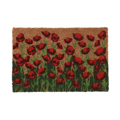 Fußmatte Türmatte Kokosmatte Motiv Mohn Rot fröhliches Blumenmotiv 60 x 40 cm