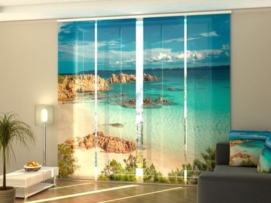 Schiebegardine Strand am Mittelmeer, Flächenvorhang mit Motiv, Fotodruck, auf Maß