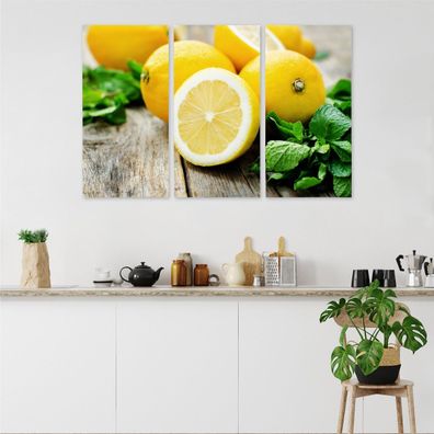 Leinwand Bilder SET 3-Teilig Frische Zitronen Frucht Holz Wandbilder xxl 3100