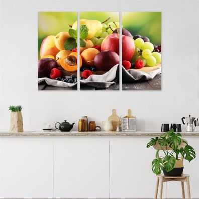 Leinwand Bilder SET 3-Teilig Äpfel Aprikosen Sommer Früchte Wandbilder xxl 3125