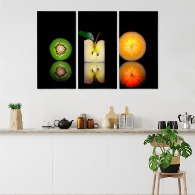 Leinwand Bilder SET 3-Teilig Frucht APFEL Orange 3D Wandbilder xxl 3140