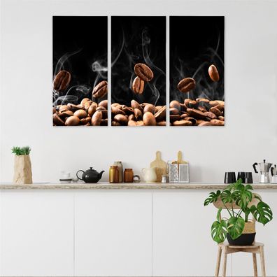 Leinwand Bilder SET 3-Teilig Kaffeebohnen rauchen schwarzen Hintergrund 3200
