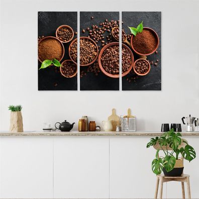 Leinwand Bilder SET 3-Teilig Gemahlener KAFFEE Espressobohnen Wandbilder 3205