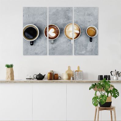 Leinwand Bilder SET 3-Teilig Kaffeetassen Latte Dekoration Wandbilder xxl 3215