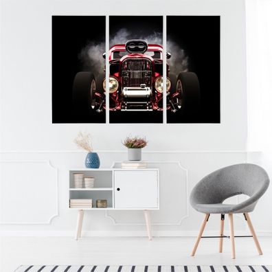 Leinwand Bilder SET 3-Teilig Das Auto HOT ROD Rauch Retro Wandbilder xxl 3292