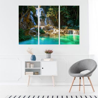 Leinwand Bilder SET 3-Teilig Wasserfall Natur Landschaft 3D Wandbilder xxl 3312