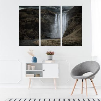 Leinwand Bilder SET 3-Teilig Wasserfall In Island Der Sturm Wandbilder xxl 3437