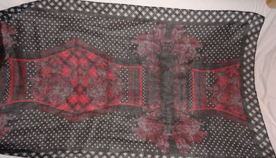 KEL Tuch Schal groß180x80 schwarz rot weiß dünn Polyester wenig getragen gut er