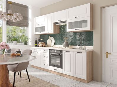Moderne Landhausküche Küche Küchenzeile weiss matt Landhaus 260cm !