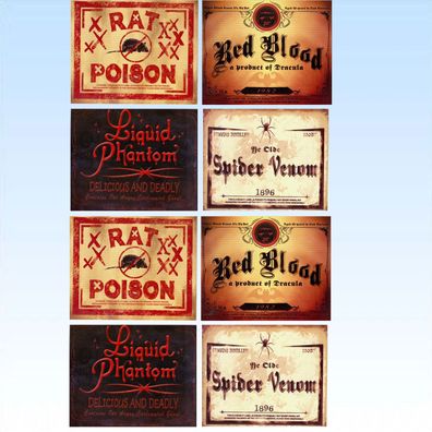 Horror Flaschenaufkleber 8 Aufkleber für Flaschen Beschriftung Etikett Etiketten