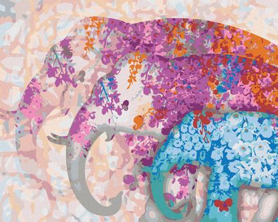 Malen nach Zahlen - Elefanten UND BLUMEN Komposition