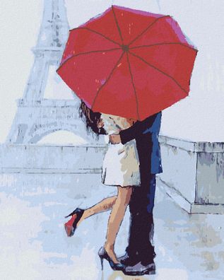 Malen nach Zahlen - Liebespaar IN PARIS MIT Regenschirm III