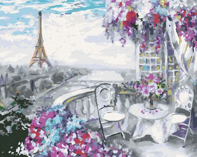 Malen nach Zahlen - Eiffelturm Sommercafé IN PARIS